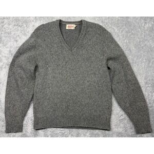 Vintage 1960s Rob Scot Lambs Wool Orlon Mohair Sweater Size Medium Gray V Neck